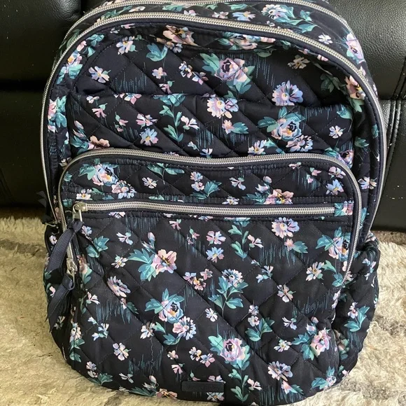 Vera Bradley Black and Gray Floral Backpack Vera Bradley Campus Backpack Twilight Garden White Black  main image 4